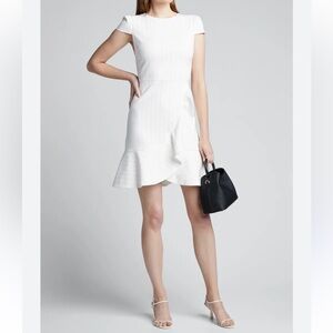 NWT Alice + Olivia Kirby white ruffle pinstripe dress